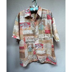Tori Richard Cotton Lawn Men's Button Up Short Sleeve Leaf Hawaiian Shirt Large